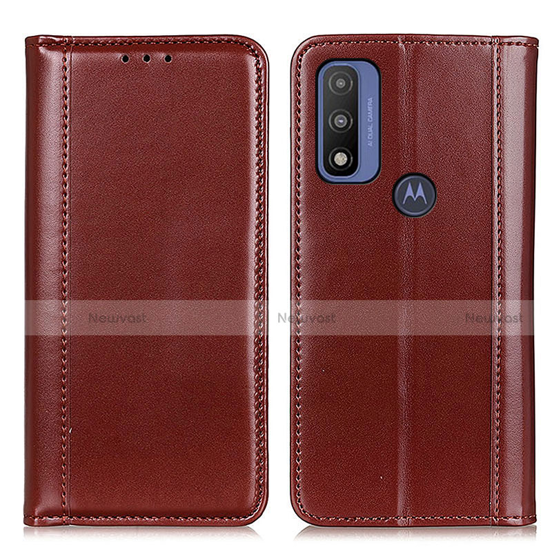 Leather Case Stands Flip Cover Holder M05L for Motorola Moto G Pure Brown