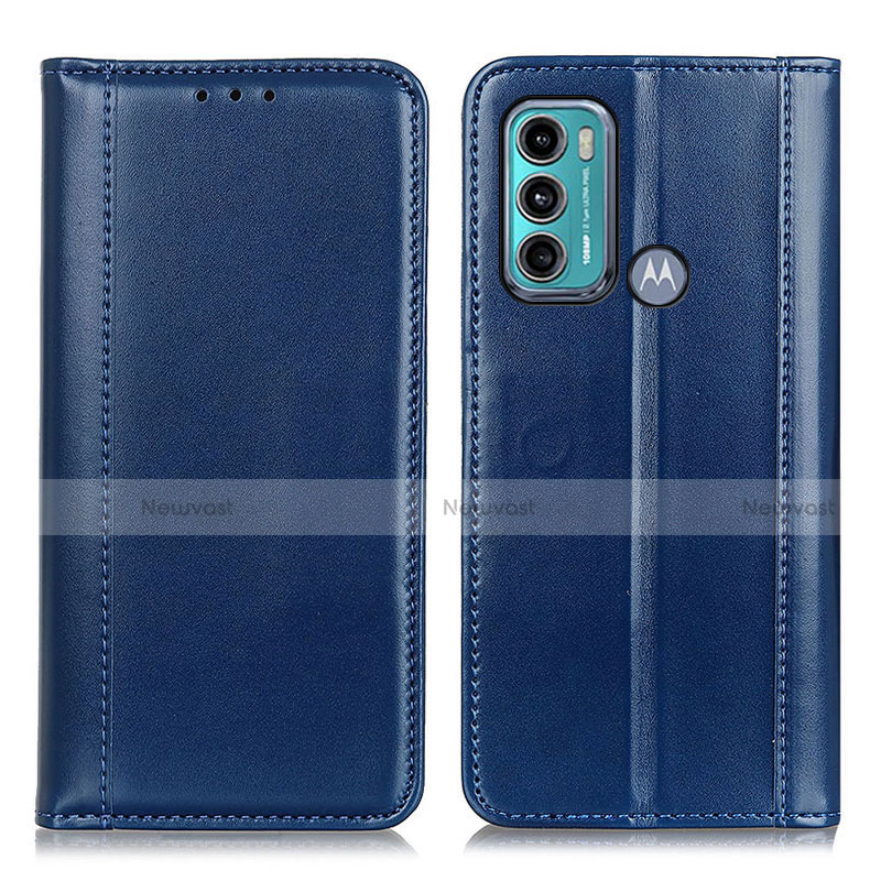 Leather Case Stands Flip Cover Holder M05L for Motorola Moto G60 Blue