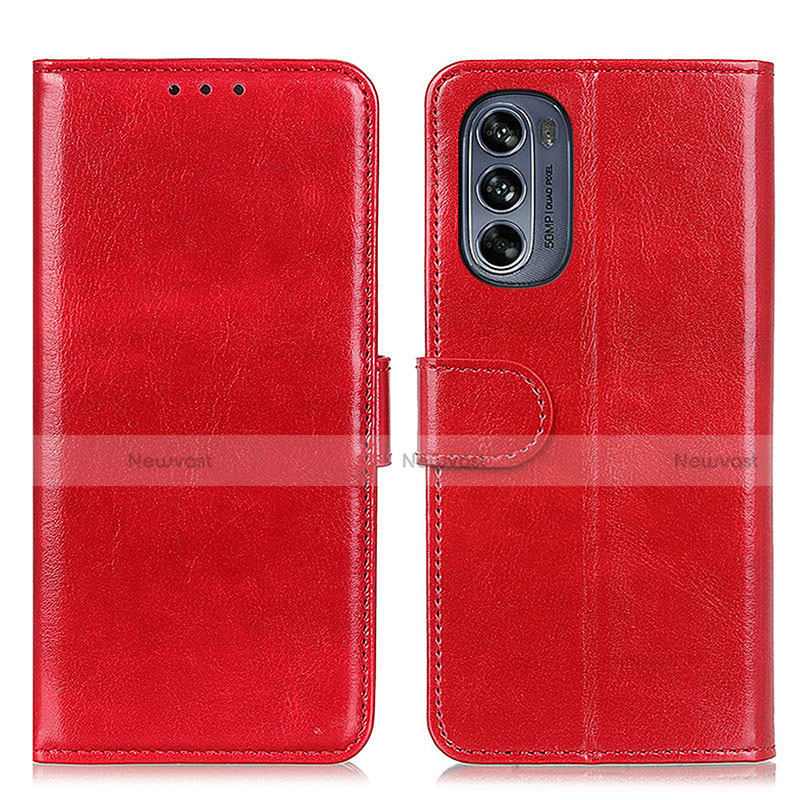 Leather Case Stands Flip Cover Holder M05L for Motorola Moto G62 5G Red
