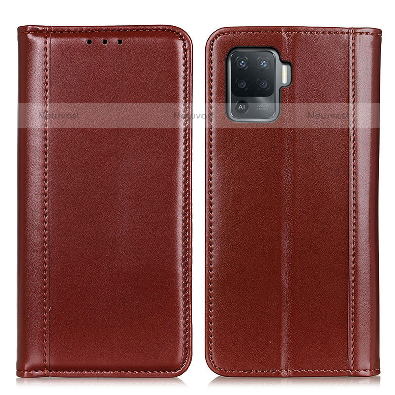 Leather Case Stands Flip Cover Holder M05L for Oppo A94 4G Brown