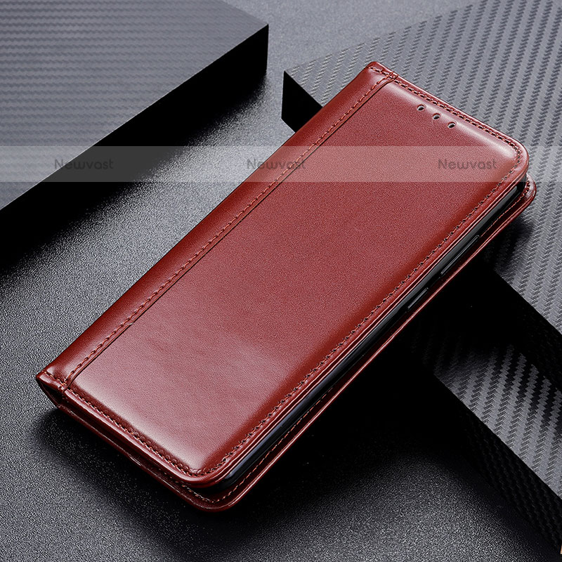 Leather Case Stands Flip Cover Holder M05L for Samsung Galaxy M32 5G Brown