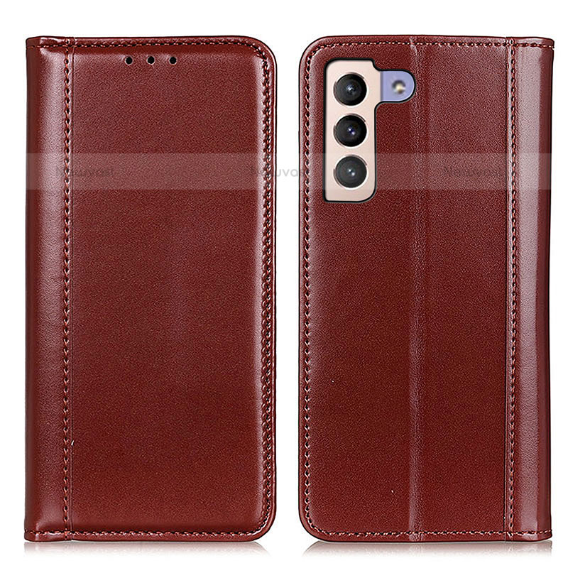 Leather Case Stands Flip Cover Holder M05L for Samsung Galaxy S21 5G Brown