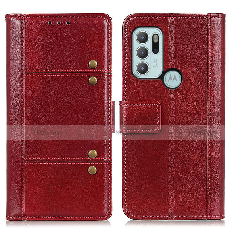 Leather Case Stands Flip Cover Holder M06L for Motorola Moto G60s Red