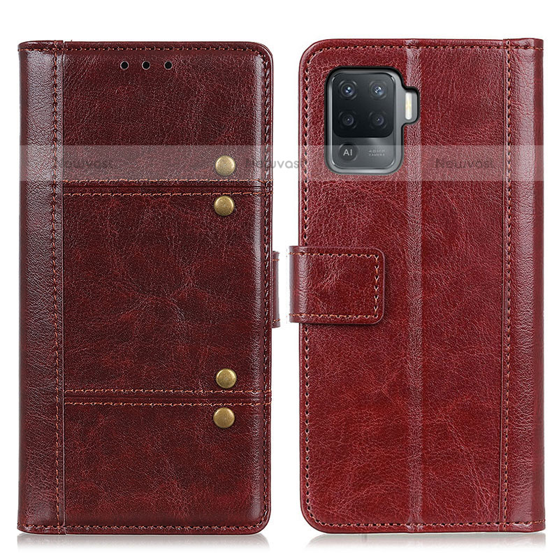 Leather Case Stands Flip Cover Holder M06L for Oppo A94 4G Brown