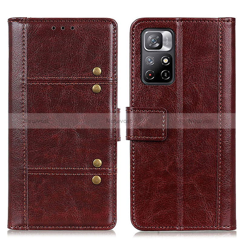 Leather Case Stands Flip Cover Holder M06L for Xiaomi Redmi Note 11S 5G Brown