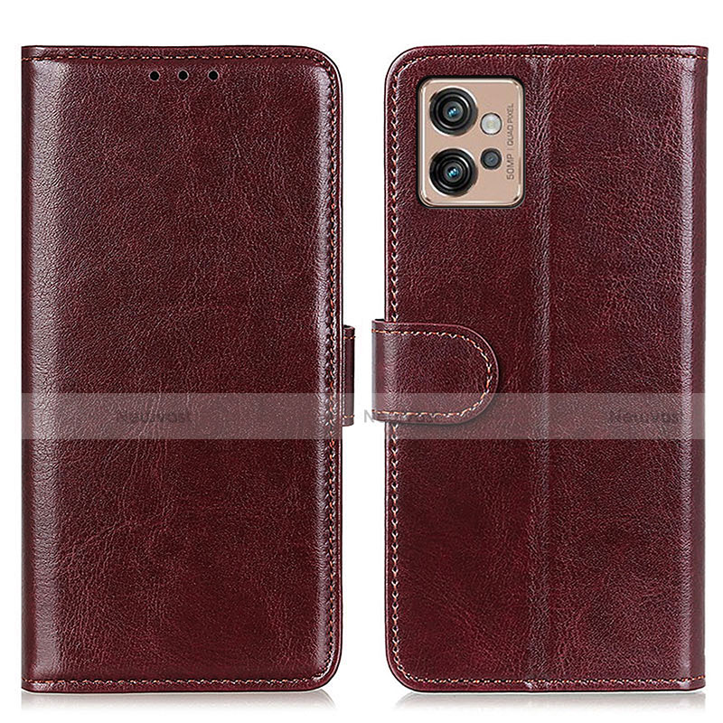 Leather Case Stands Flip Cover Holder M07L for Motorola Moto G32 Brown