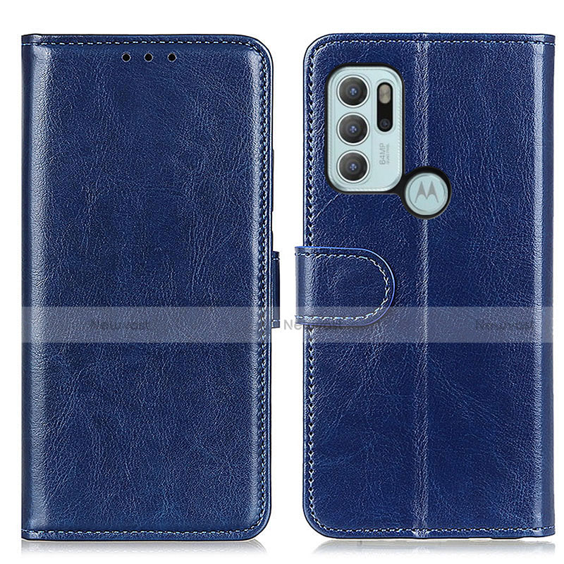 Leather Case Stands Flip Cover Holder M07L for Motorola Moto G60s Blue
