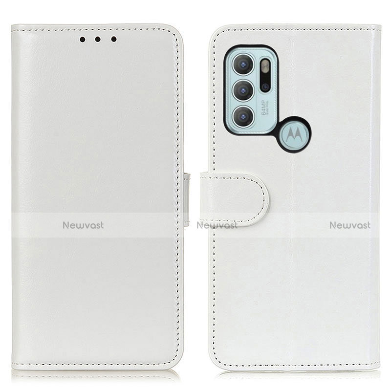 Leather Case Stands Flip Cover Holder M07L for Motorola Moto G60s White