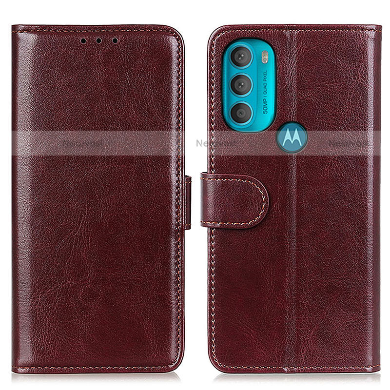 Leather Case Stands Flip Cover Holder M07L for Motorola Moto G71 5G Brown