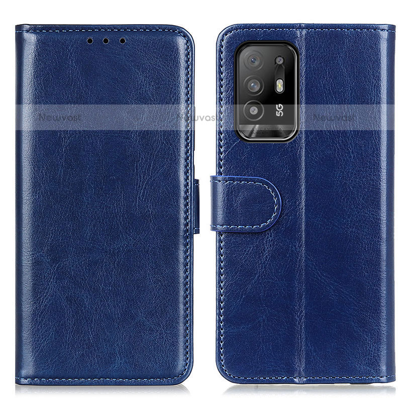 Leather Case Stands Flip Cover Holder M07L for Oppo F19 Pro+ Plus 5G Blue