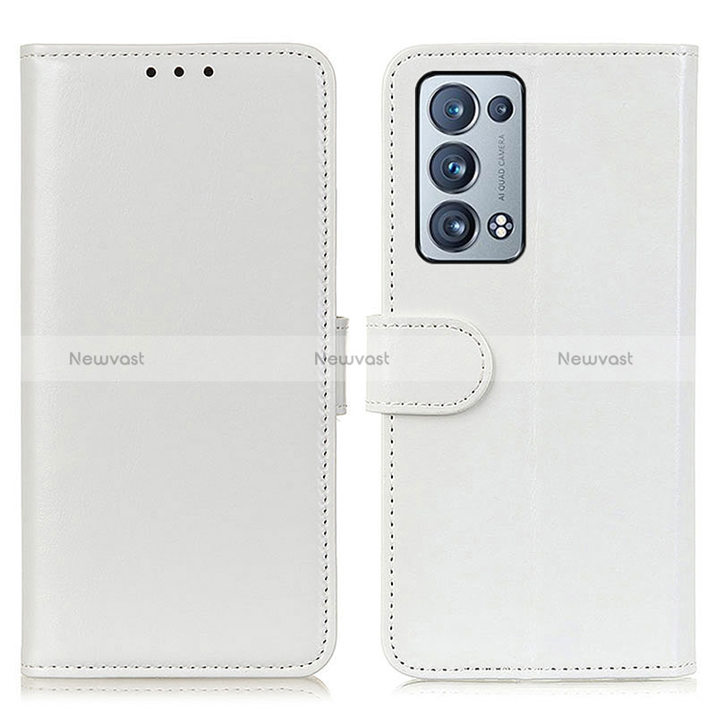 Leather Case Stands Flip Cover Holder M07L for Oppo Reno6 Pro 5G White