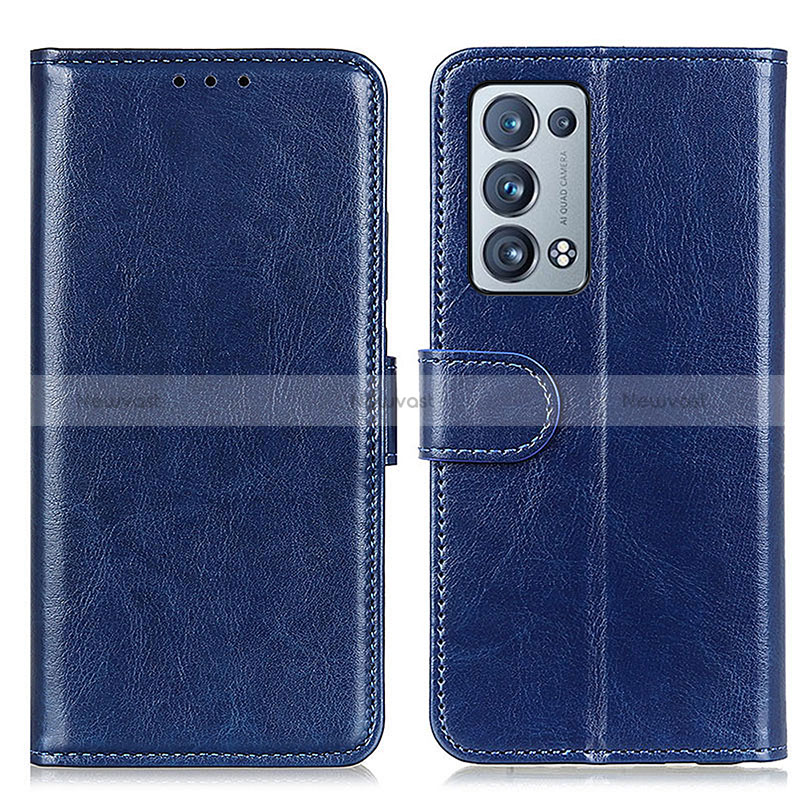 Leather Case Stands Flip Cover Holder M07L for Oppo Reno6 Pro+ Plus 5G Blue