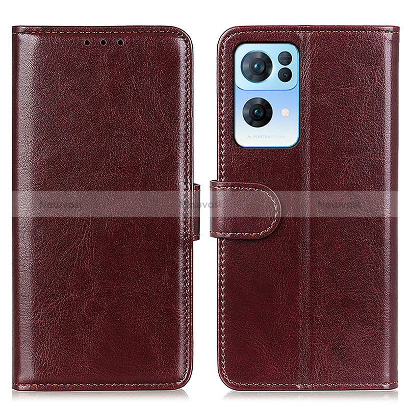 Leather Case Stands Flip Cover Holder M07L for Oppo Reno7 Pro 5G Brown