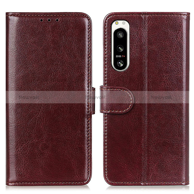 Leather Case Stands Flip Cover Holder M07L for Sony Xperia 5 IV Brown