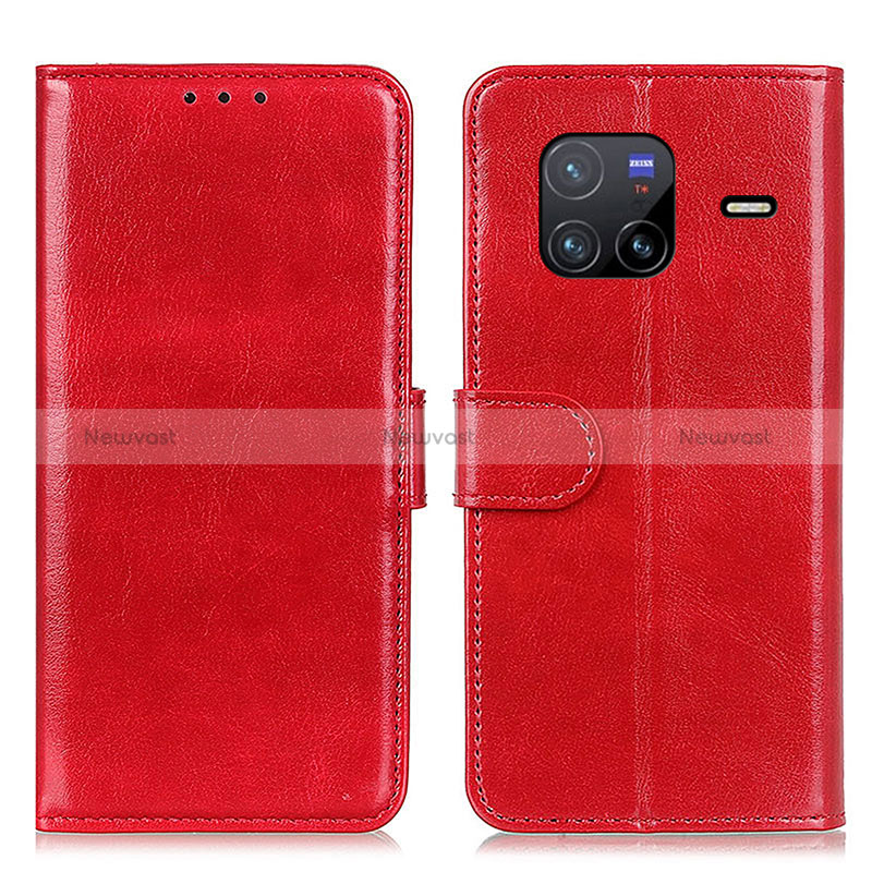 Leather Case Stands Flip Cover Holder M07L for Vivo X80 5G Red