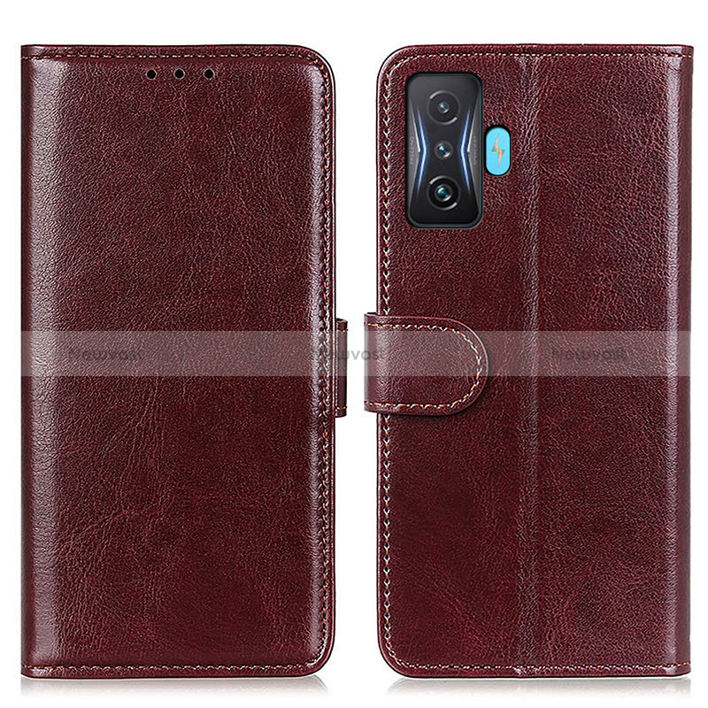 Leather Case Stands Flip Cover Holder M07L for Xiaomi Poco F4 GT 5G Brown