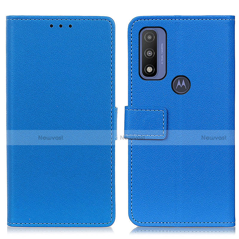 Leather Case Stands Flip Cover Holder M08L for Motorola Moto G Pure Blue
