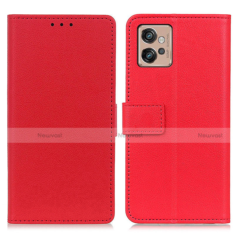 Leather Case Stands Flip Cover Holder M08L for Motorola Moto G32 Red