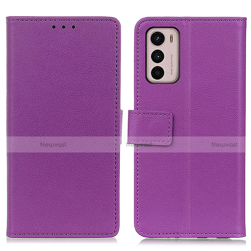 Leather Case Stands Flip Cover Holder M08L for Motorola Moto G42 Purple