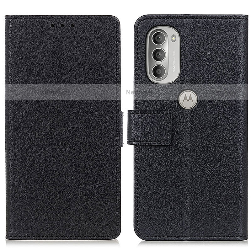 Leather Case Stands Flip Cover Holder M08L for Motorola Moto G51 5G Black