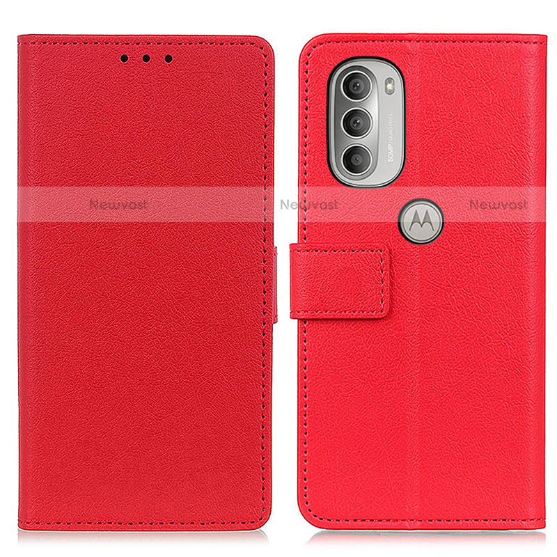 Leather Case Stands Flip Cover Holder M08L for Motorola Moto G51 5G Red