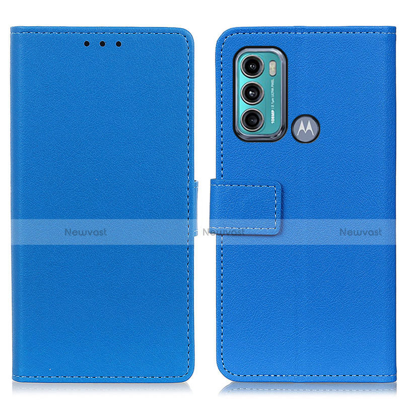 Leather Case Stands Flip Cover Holder M08L for Motorola Moto G60 Blue