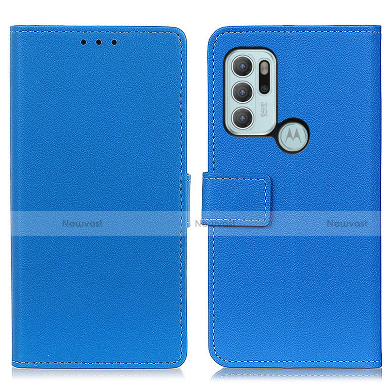 Leather Case Stands Flip Cover Holder M08L for Motorola Moto G60s Blue