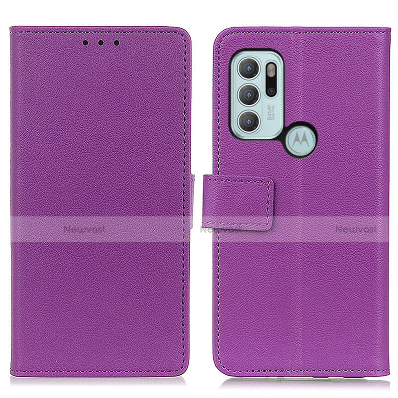 Leather Case Stands Flip Cover Holder M08L for Motorola Moto G60s Purple