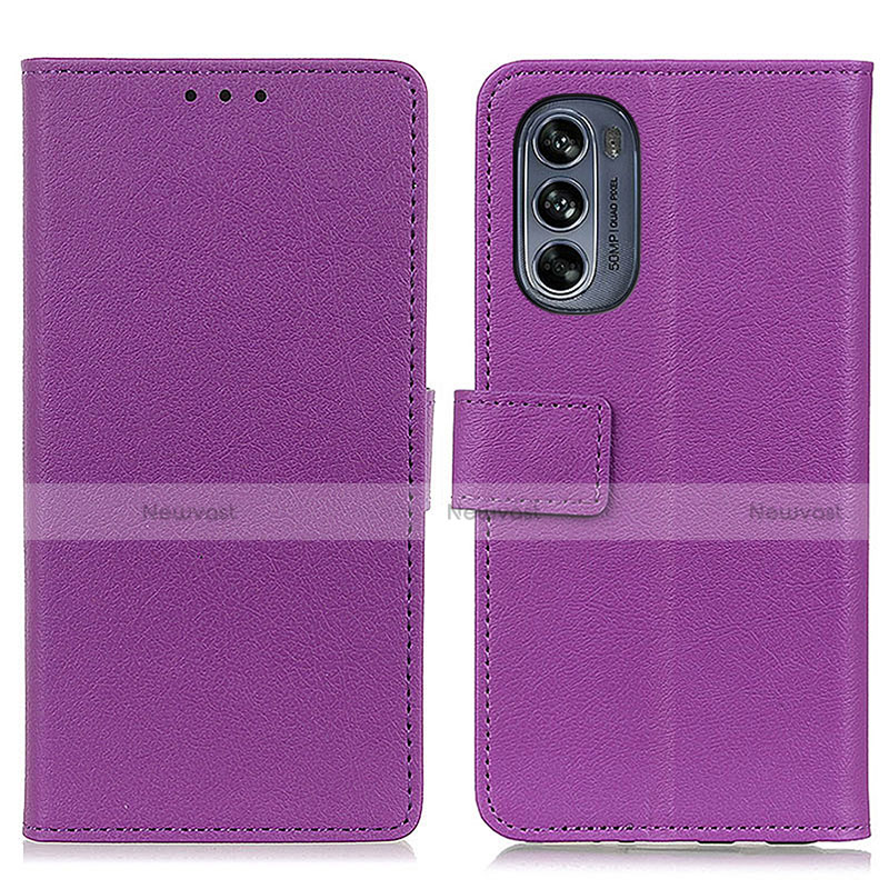 Leather Case Stands Flip Cover Holder M08L for Motorola Moto G62 5G Purple
