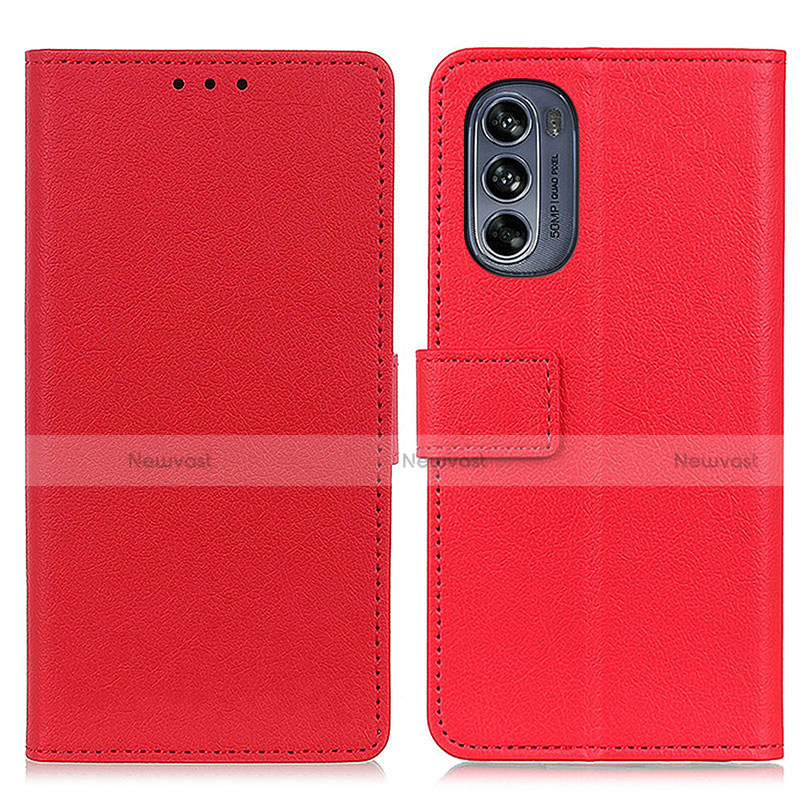 Leather Case Stands Flip Cover Holder M08L for Motorola Moto G62 5G Red