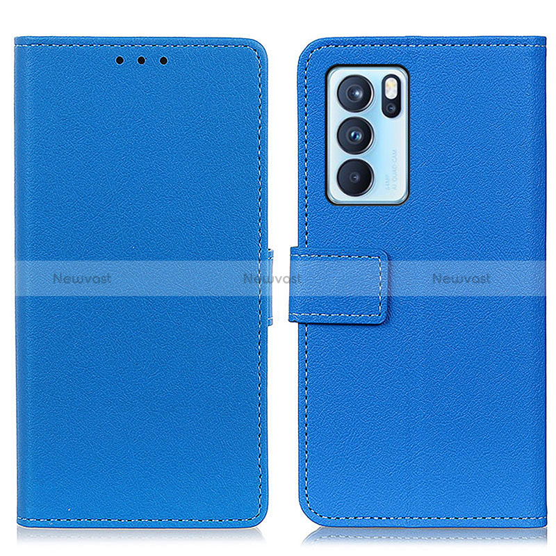 Leather Case Stands Flip Cover Holder M08L for Oppo Reno6 Pro 5G India Blue