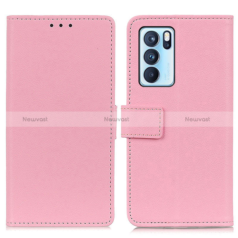 Leather Case Stands Flip Cover Holder M08L for Oppo Reno6 Pro 5G India Pink