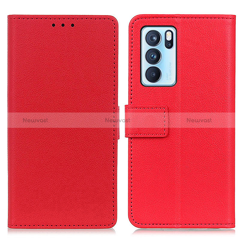 Leather Case Stands Flip Cover Holder M08L for Oppo Reno6 Pro 5G India Red