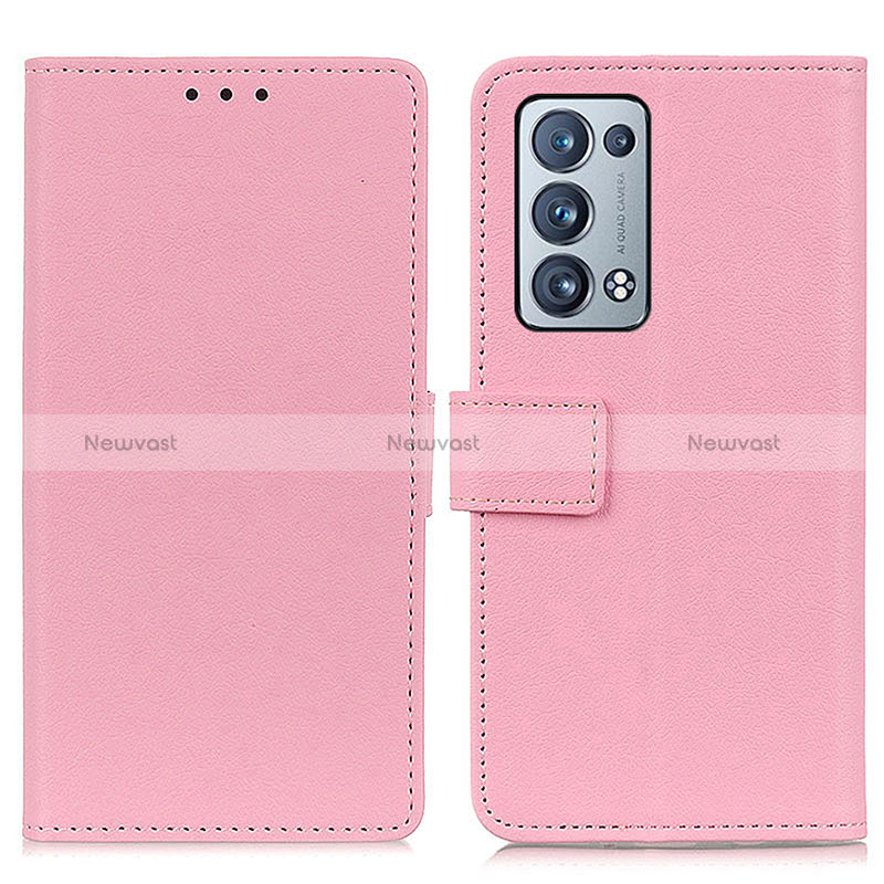 Leather Case Stands Flip Cover Holder M08L for Oppo Reno6 Pro+ Plus 5G Pink