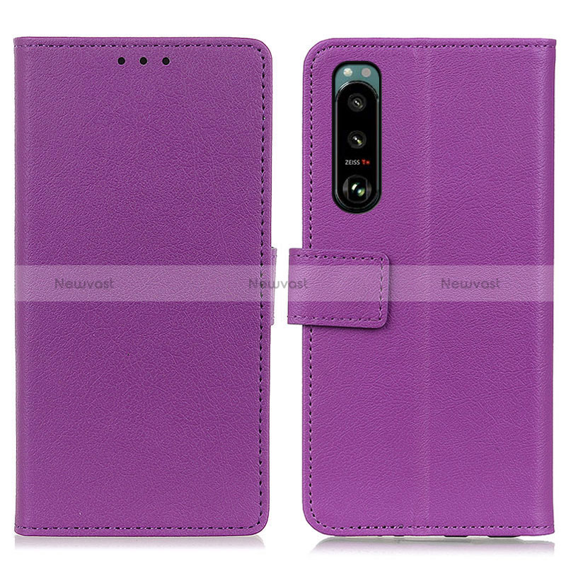 Leather Case Stands Flip Cover Holder M08L for Sony Xperia 5 III Purple