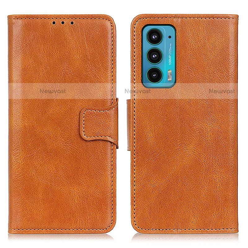 Leather Case Stands Flip Cover Holder M09L for Motorola Moto Edge 20 5G Brown