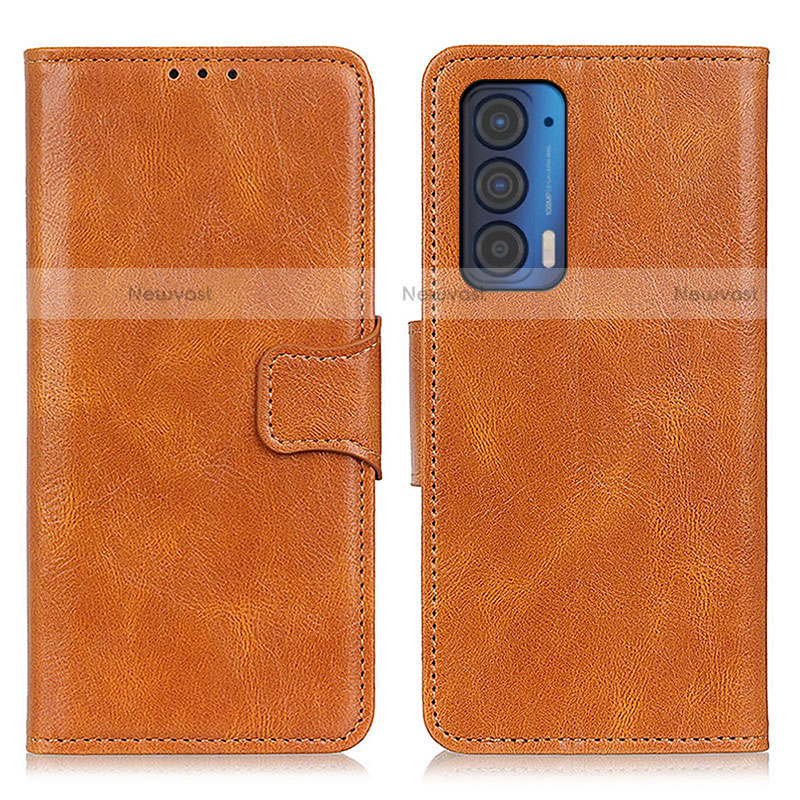 Leather Case Stands Flip Cover Holder M09L for Motorola Moto Edge (2021) 5G Brown
