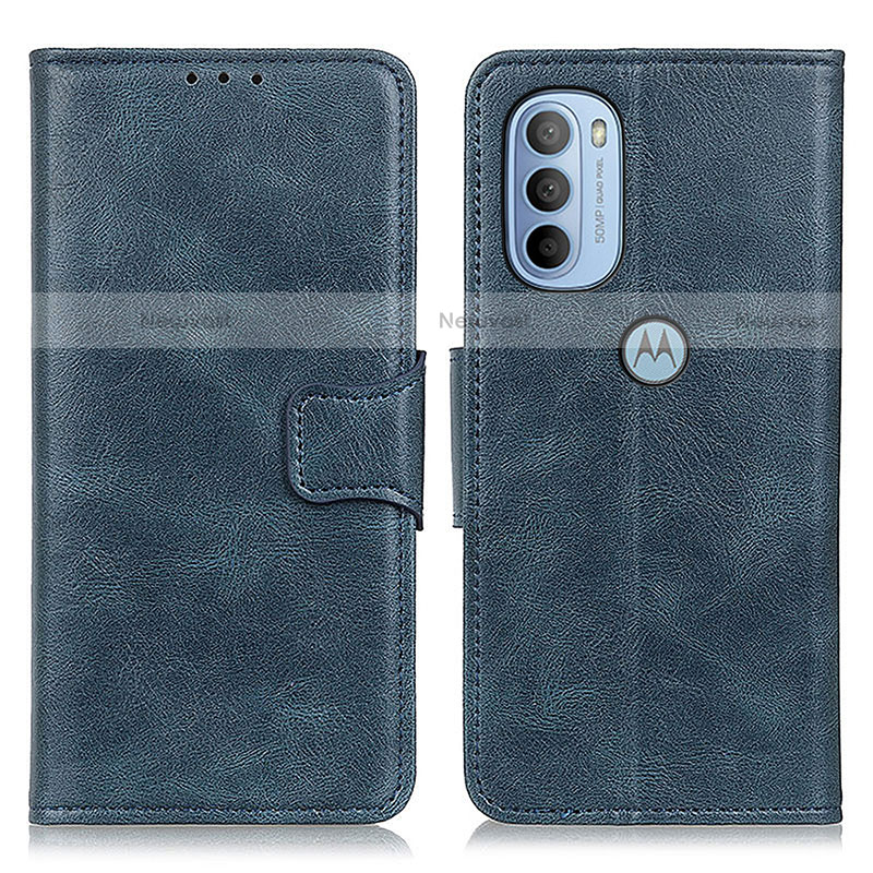 Leather Case Stands Flip Cover Holder M09L for Motorola Moto G31 Blue