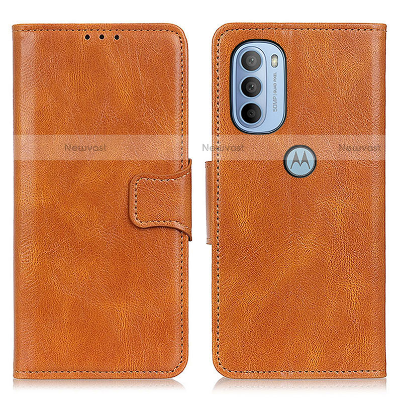 Leather Case Stands Flip Cover Holder M09L for Motorola Moto G31 Brown