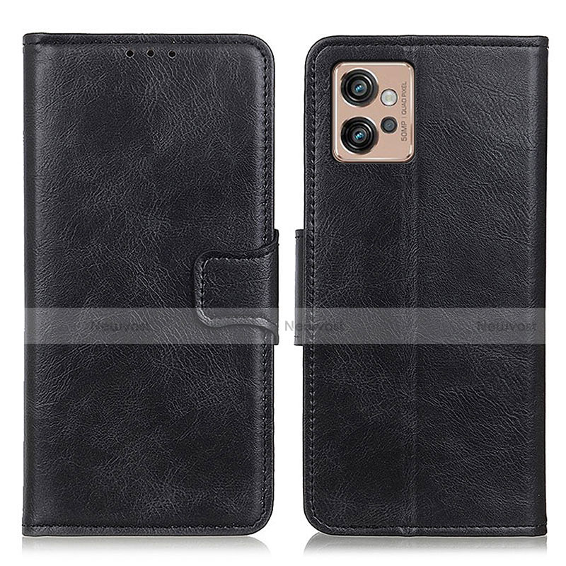 Leather Case Stands Flip Cover Holder M09L for Motorola Moto G32 Black