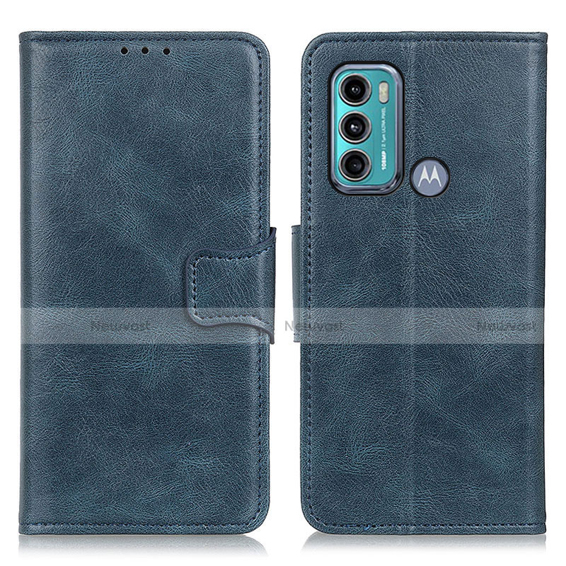 Leather Case Stands Flip Cover Holder M09L for Motorola Moto G40 Fusion Blue