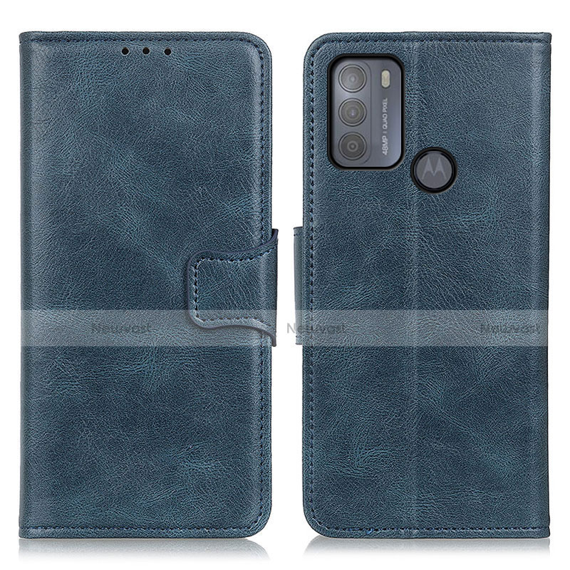 Leather Case Stands Flip Cover Holder M09L for Motorola Moto G50 Blue