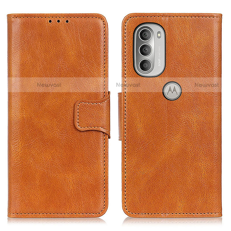Leather Case Stands Flip Cover Holder M09L for Motorola Moto G51 5G Brown
