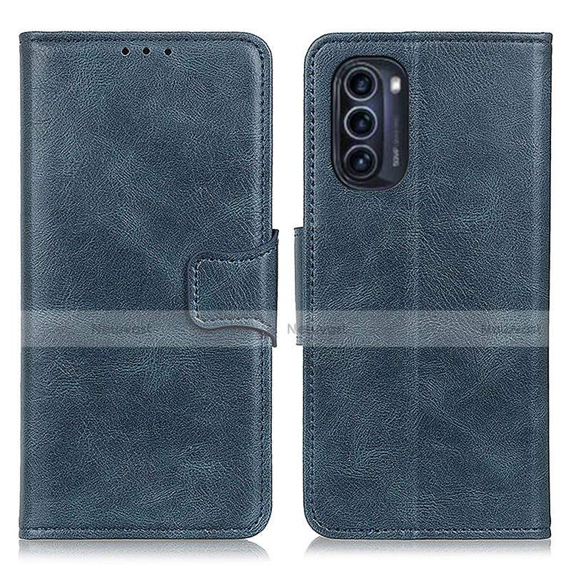 Leather Case Stands Flip Cover Holder M09L for Motorola Moto G52j 5G Blue