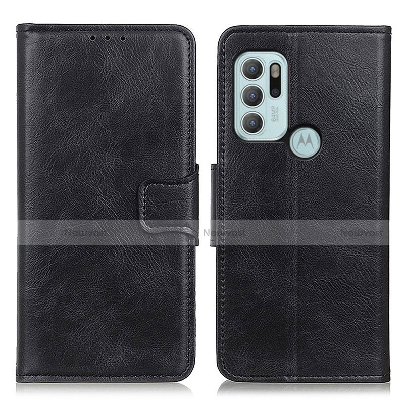Leather Case Stands Flip Cover Holder M09L for Motorola Moto G60s Black