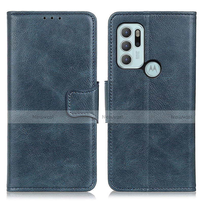 Leather Case Stands Flip Cover Holder M09L for Motorola Moto G60s Blue