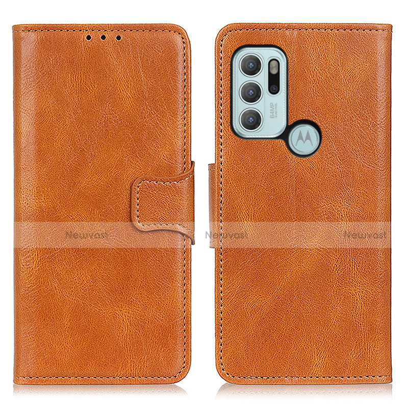 Leather Case Stands Flip Cover Holder M09L for Motorola Moto G60s Brown