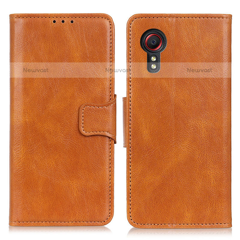 Leather Case Stands Flip Cover Holder M09L for Samsung Galaxy XCover 5 SM-G525F Brown