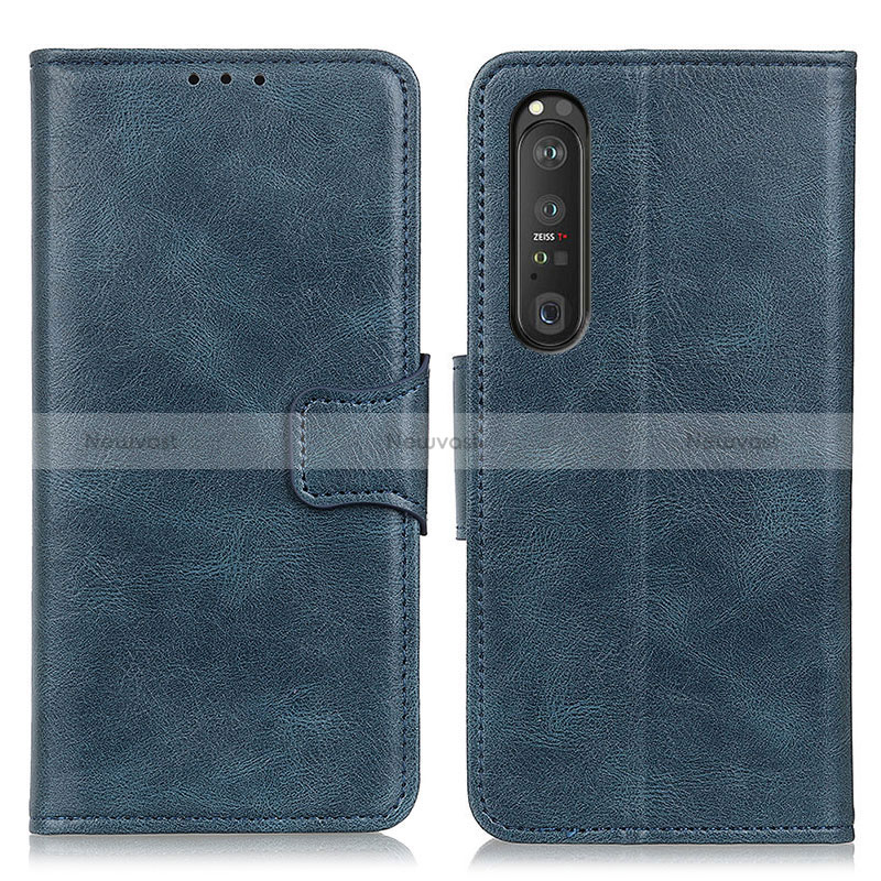 Leather Case Stands Flip Cover Holder M09L for Sony Xperia 1 III Blue