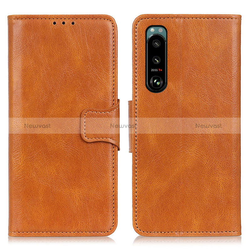 Leather Case Stands Flip Cover Holder M09L for Sony Xperia 5 III Brown